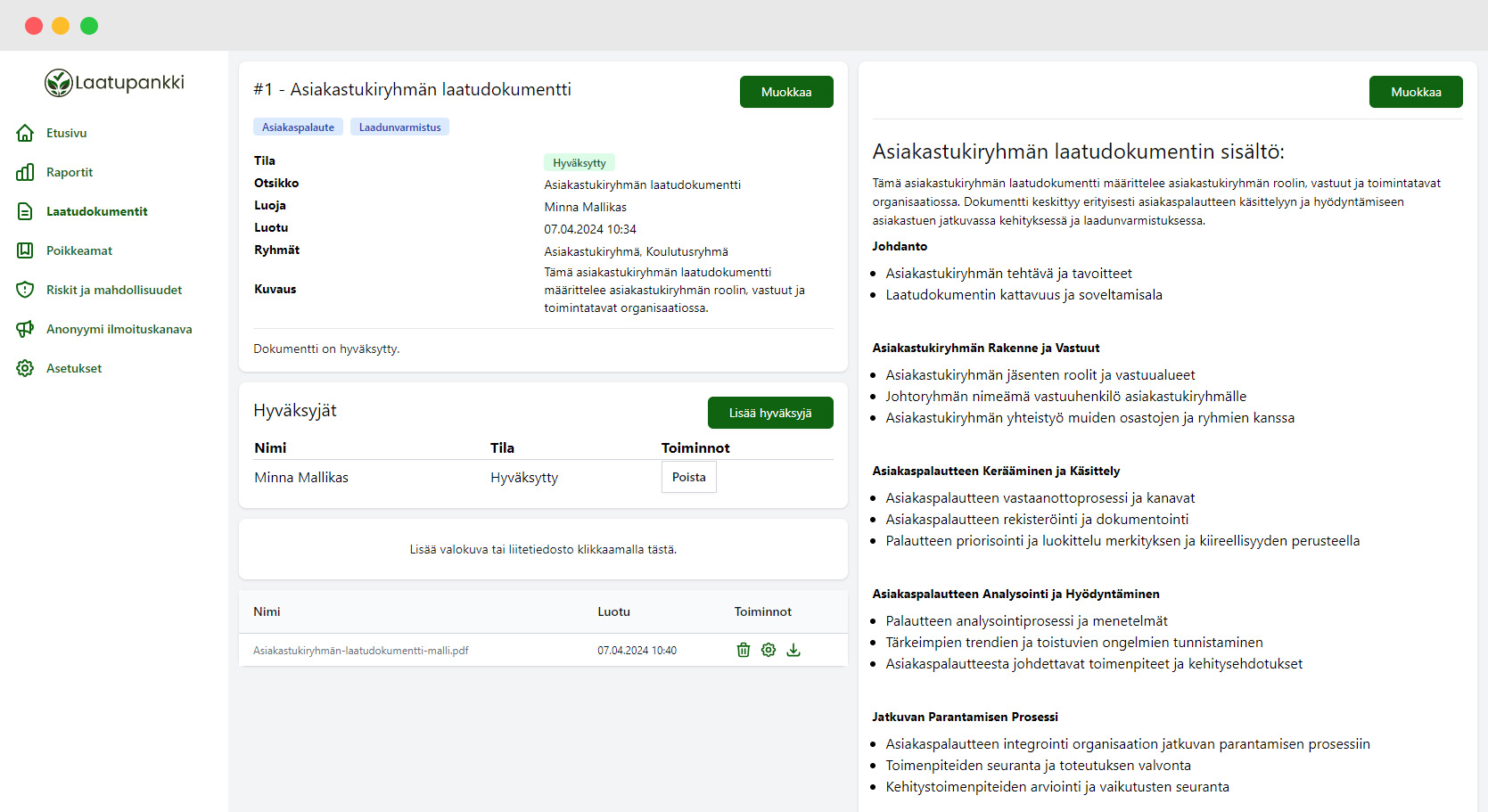 Laatupankki ohjelmiston laatudokumentti