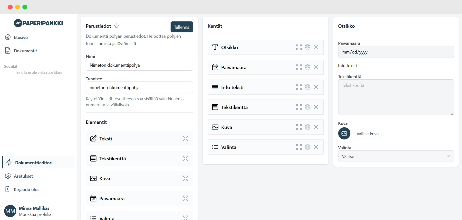 Paperipankki ohjelmiston näyttökuva