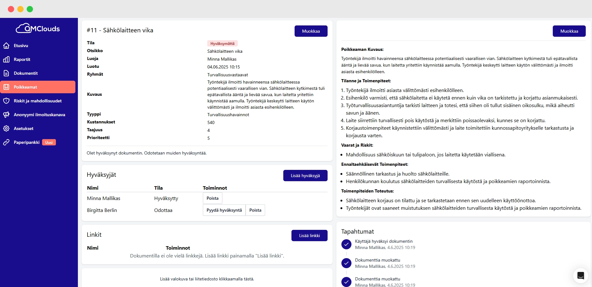 Näyttökuva QMClouds ohjelmistosta